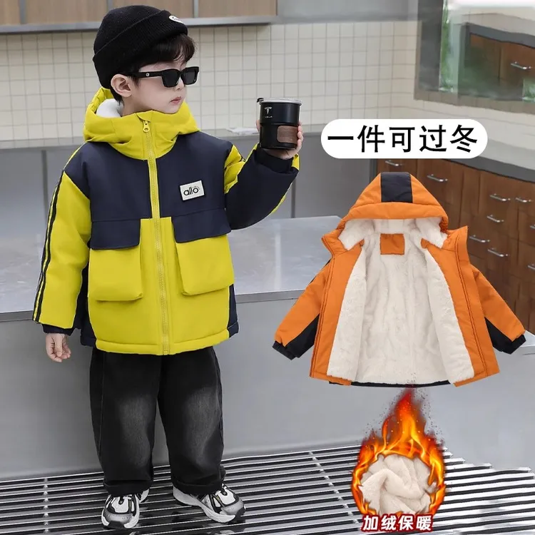 男童秋冬装棉衣2025新款洋气儿童冬季加绒加厚外套时髦宝宝派克服
