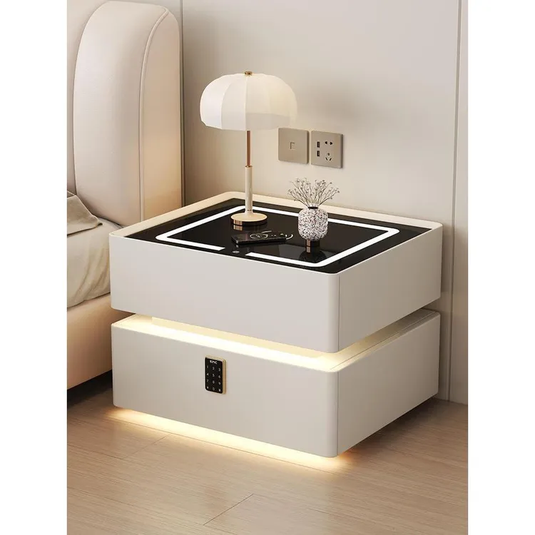 25智能床头柜实木家用卧室简约现代悬浮灯轻奢高级感小型收纳柜