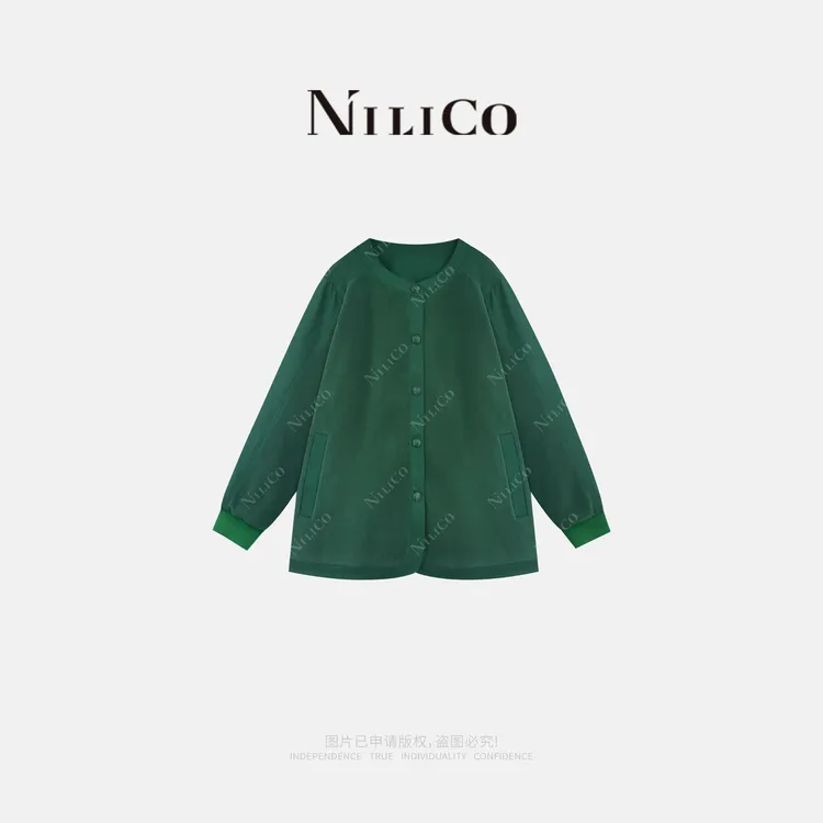 NILICO【暖玉】翡翠绿无领百搭休闲摇粒绒女款棉衣