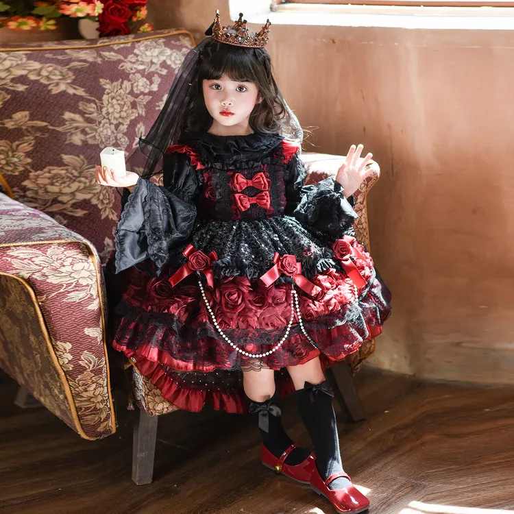 万圣节儿童服装洛丽塔女童公主裙吸血鬼cos服小女孩生日礼服裙子