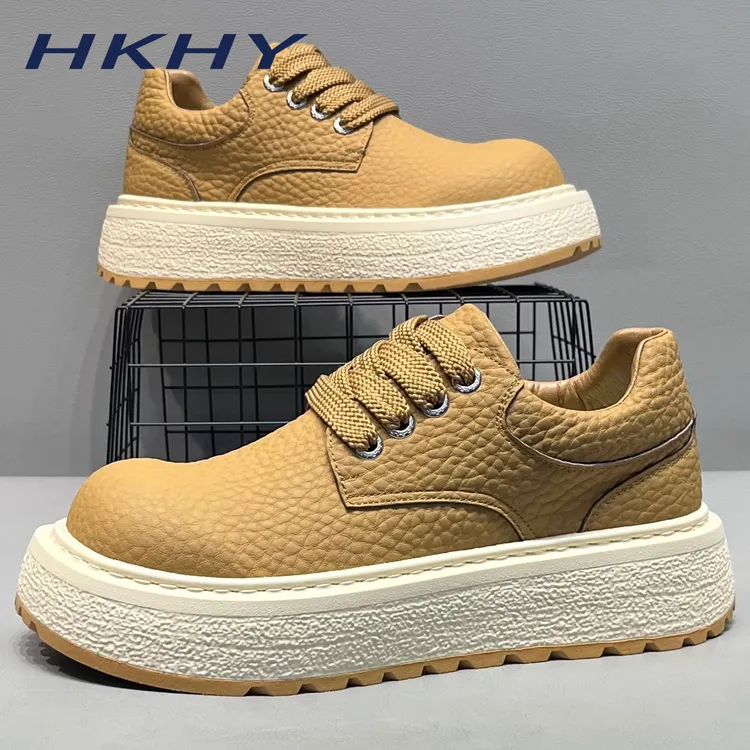 HKHY极简低帮厚款增高男鞋时尚白色休闲鞋百搭舒适软底潮流男鞋