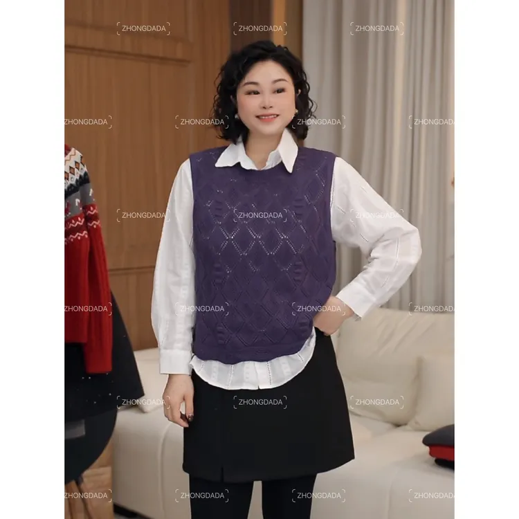 ZHONG大大【】时尚秋冬针织圆领百搭无袖马甲上衣12339