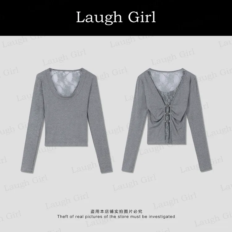 楚楚君 Laugh girl【蕾丝轻语】设计款后镂空蕾丝长袖T恤TL531025J