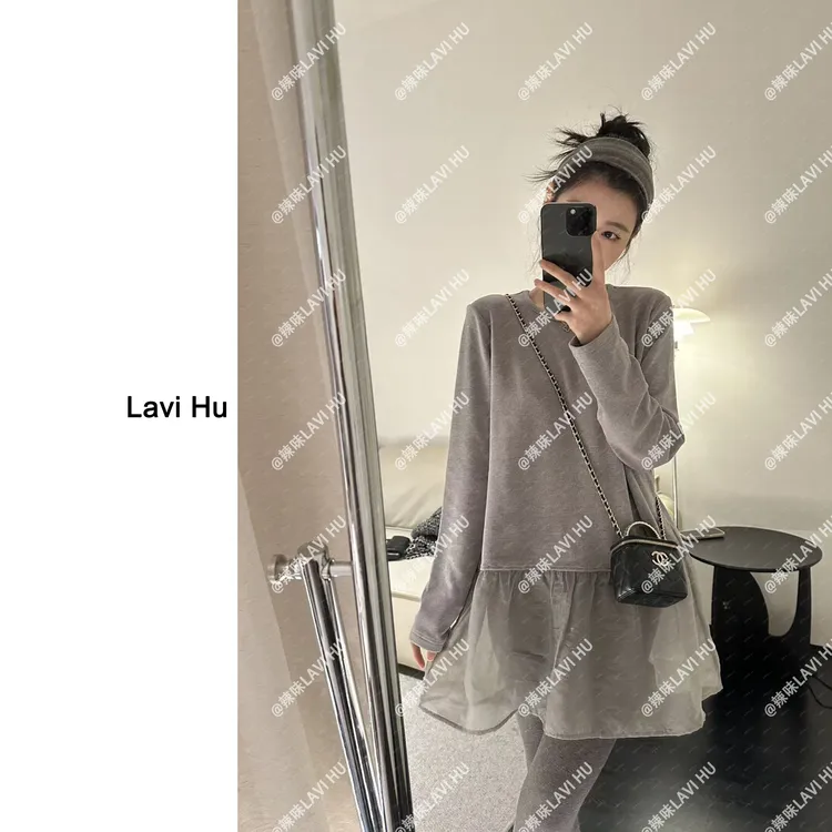 LAVI HU【心跳回响】圆领拼接纱韩系百搭叠穿针织衫1193