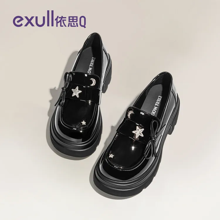 依思q厚底乐福鞋女2025新款秋季百搭配裙子单鞋甜美蝴蝶结小皮鞋