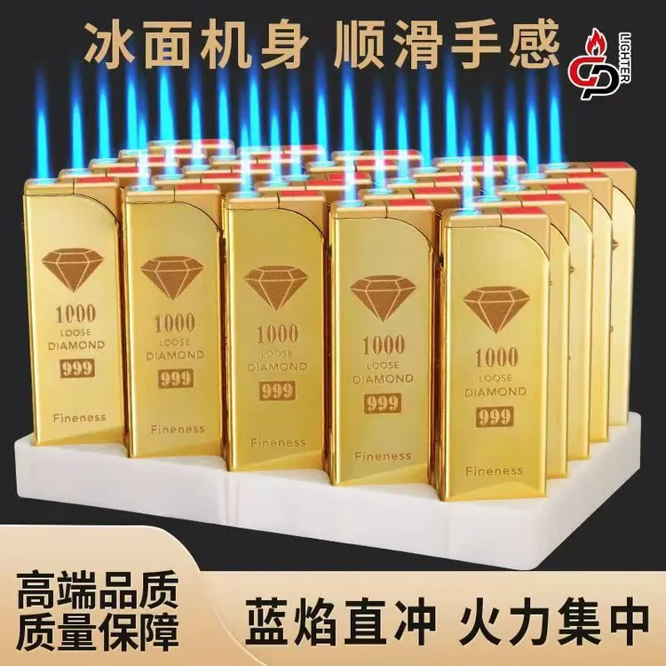 网红爆款金条创意个性高档防风打火机蓝焰直冲金属防爆送人新款