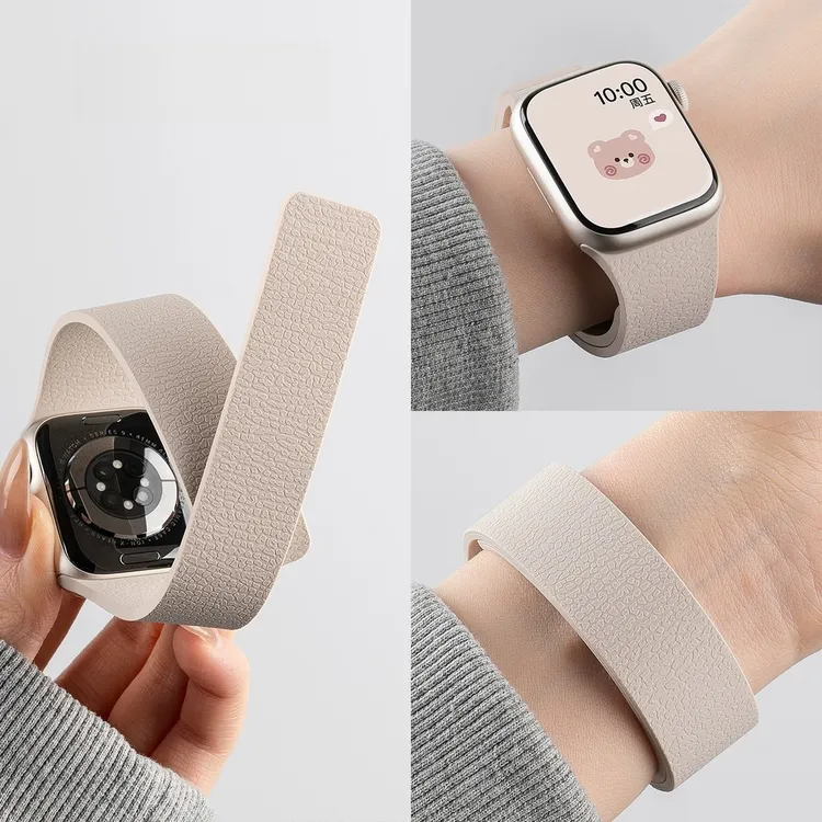 适用苹果S10荔枝纹磁吸硅胶手表表带s9运动appleiwatchs7/ultra12