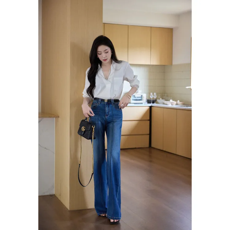 MEINA【云端星宇】法式直筒喇叭高腰显瘦2025拖地高级感气质牛仔裤