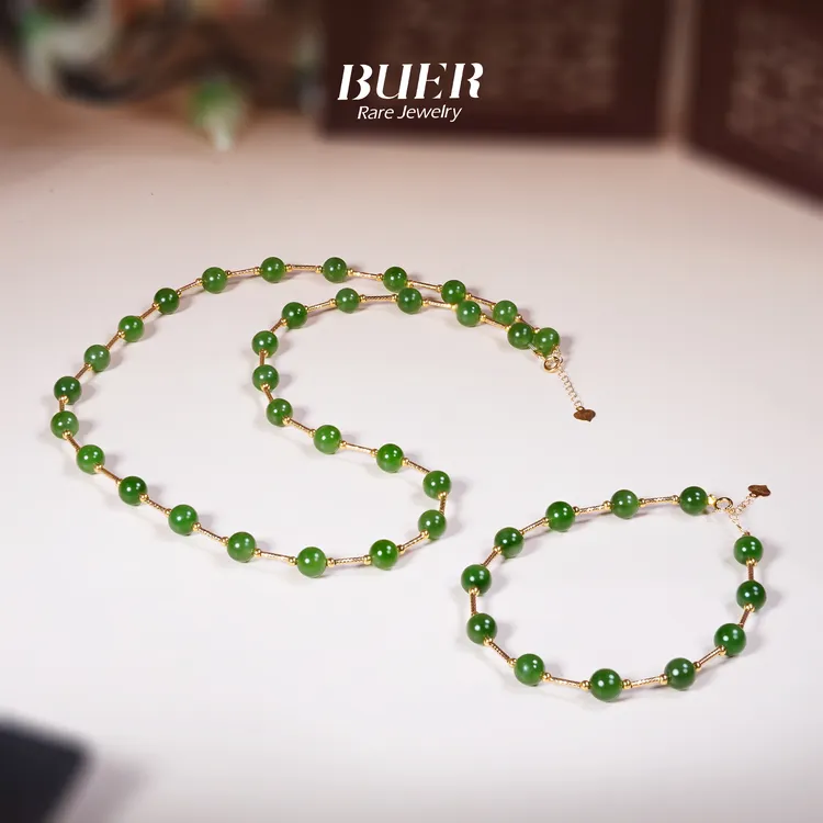 【不二】和田玉18k金碧玉项链+手串套装.