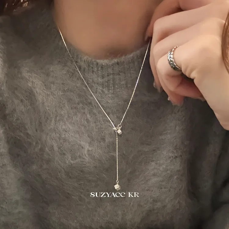 Suzyacc Kr 坠链均925银 【抽拉方块】项链气质轻奢DX0182