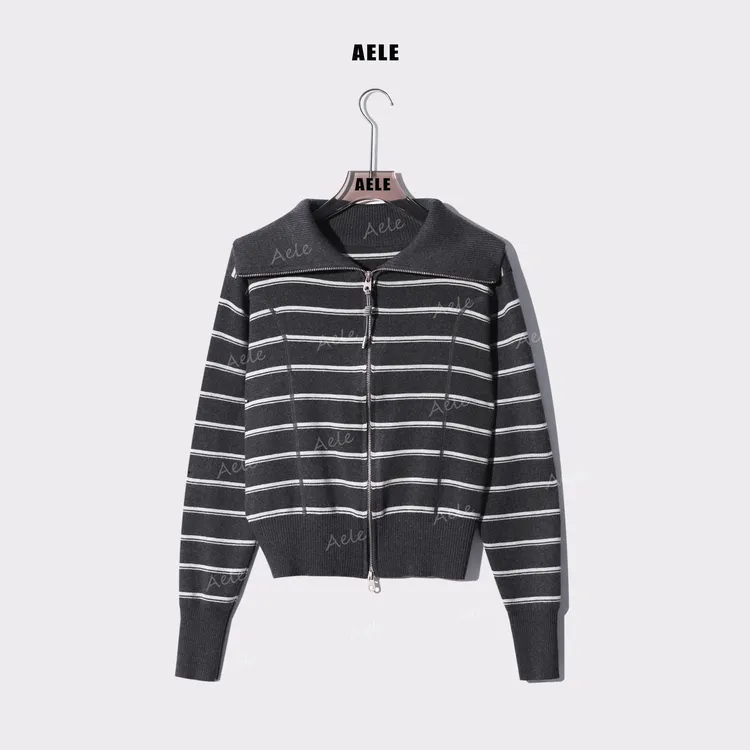 AELE翻领条纹长袖拉链针织开衫百搭薄外套 X853 2617 AD