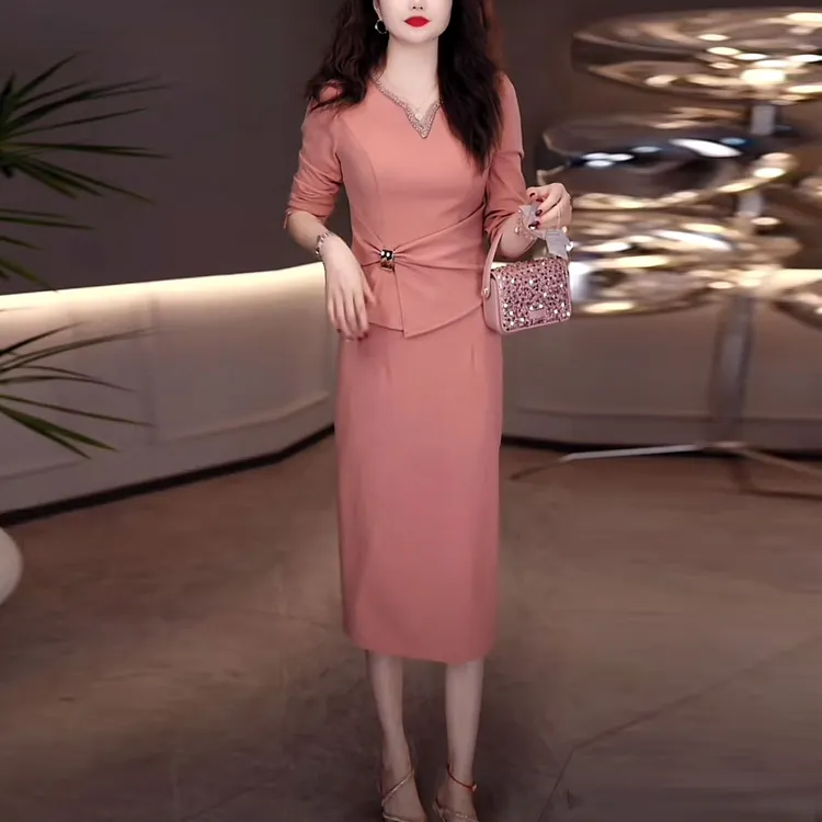 TR西装面料气质轻奢减龄假两件礼服裙2025秋季新款修身百搭连衣裙