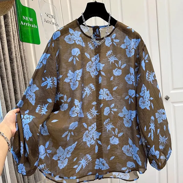 2025夏季新款法式天丝印花雪纺长袖时尚防晒服女上衣宽松轻薄罩衫