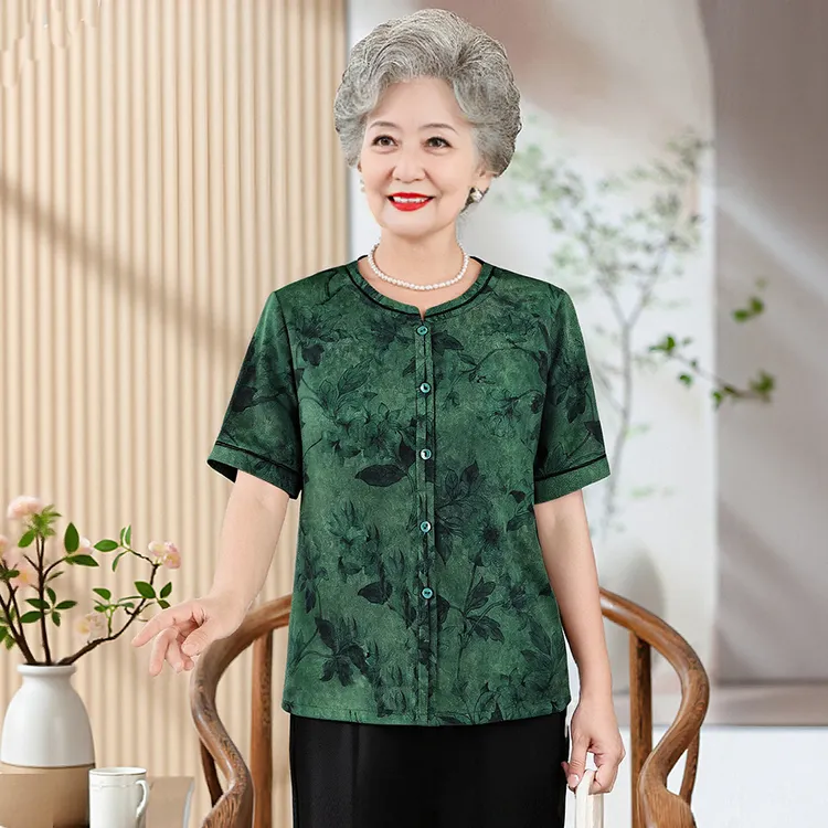 妈妈装夏季2025新款短袖上衣中老年女士60岁70岁阔太太高档两件套
