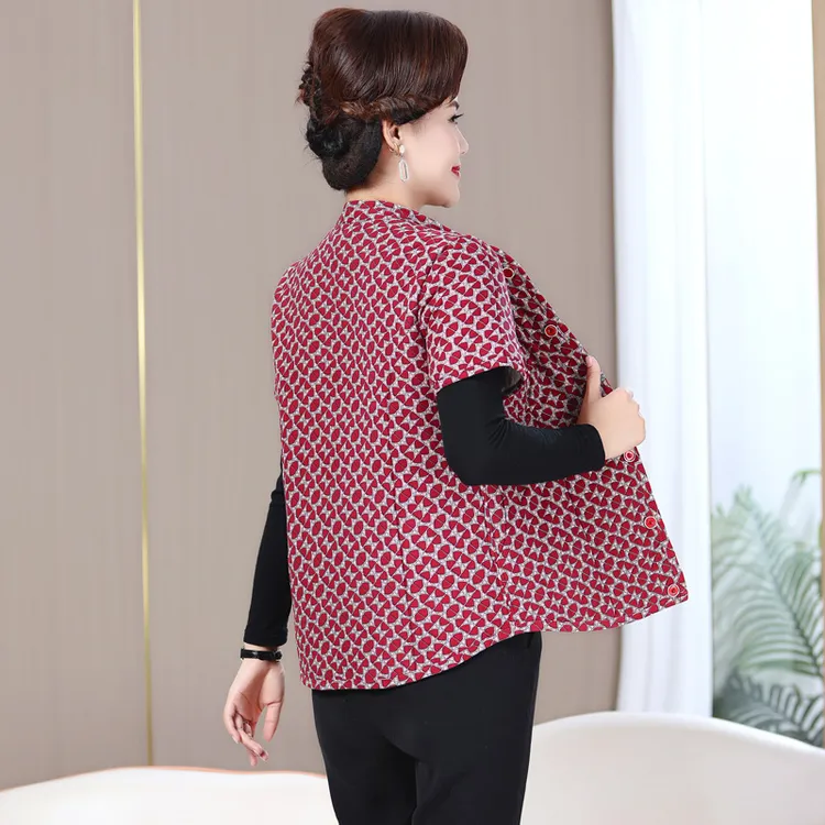 妈妈马甲冬季短款小个子短袖护肩保暖宽松外穿秋冬女中老年人马夹