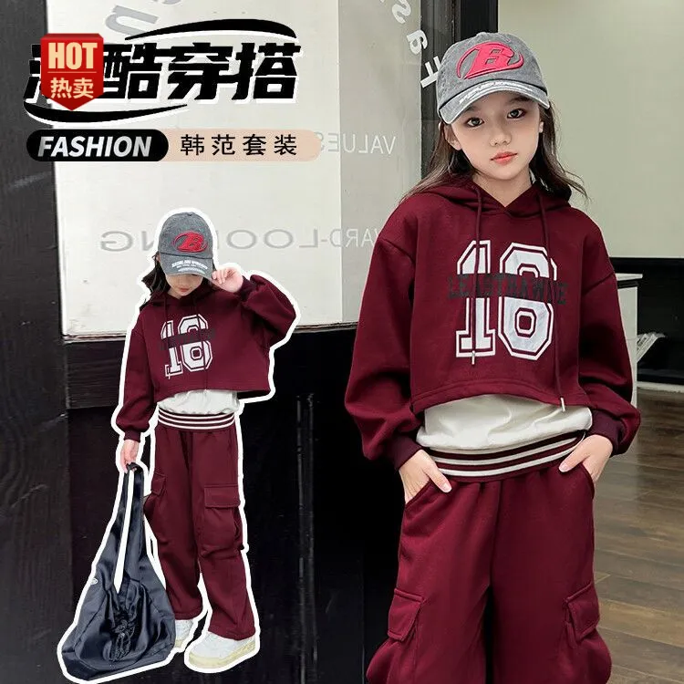 女童套装新款洋气时髦儿童连帽两件套卫衣休闲三件套春秋套装秋季