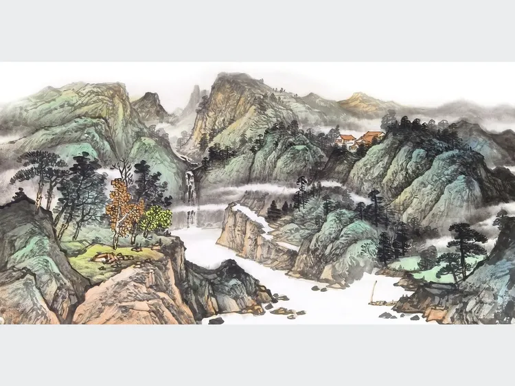 故川山水画作品137×68厘米客厅茶室书房