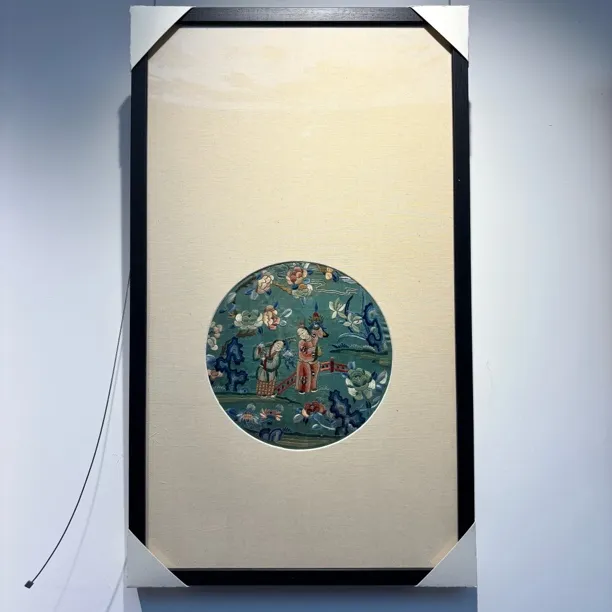 精品苏绣工艺清官绣八团补团花人物婴戏题材夺魁高中挂屏