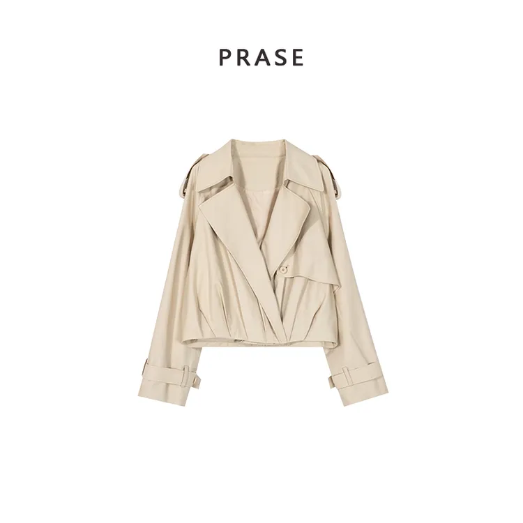 PRASE·噜【西区杂志社】微胖轻奢设计款春女复古休闲短风衣PR502E65