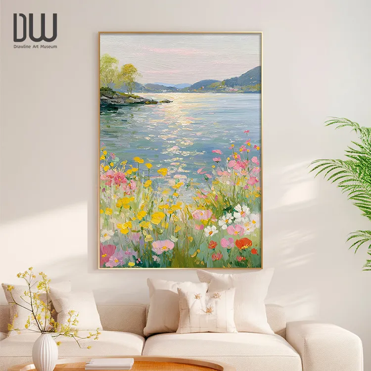 小清新流水玄关画奶油风沙发背景墙挂画绿色花卉风景客厅装饰画