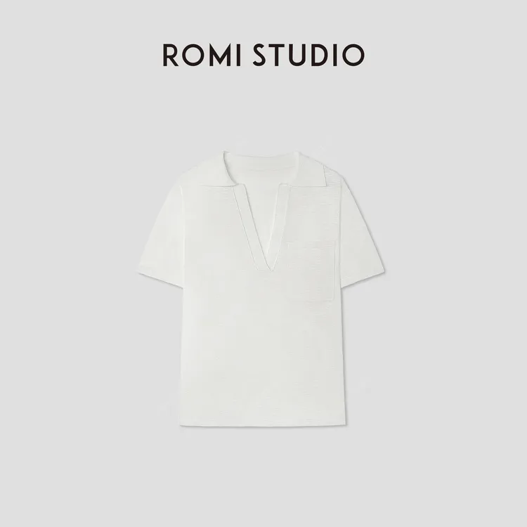 ROMI STUDIO 桑蚕丝亚麻棉混纺Polo领轻薄宽松短袖T恤 RWCRSG3755