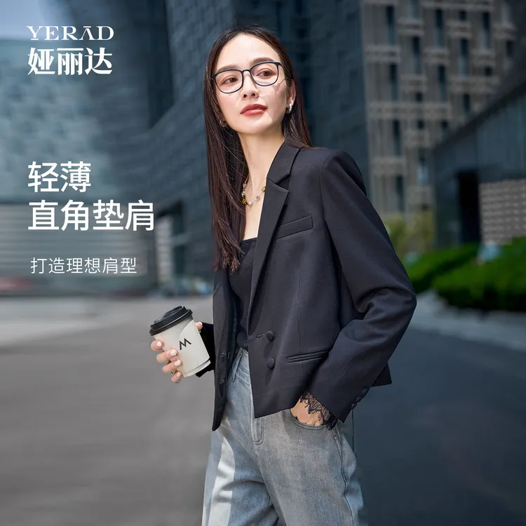 【高阶智感】娅丽达通勤轻职风西服女2025秋季短款蕾丝袖口西装外套