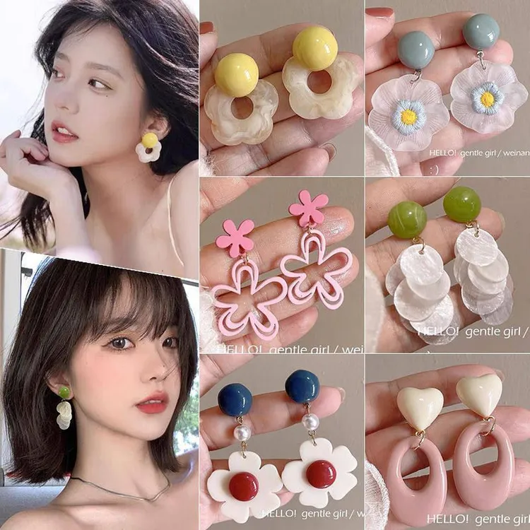 铜合金树脂耳饰 甜美多巴胺花朵耳钩女新款夏日度假风潮高级感夸