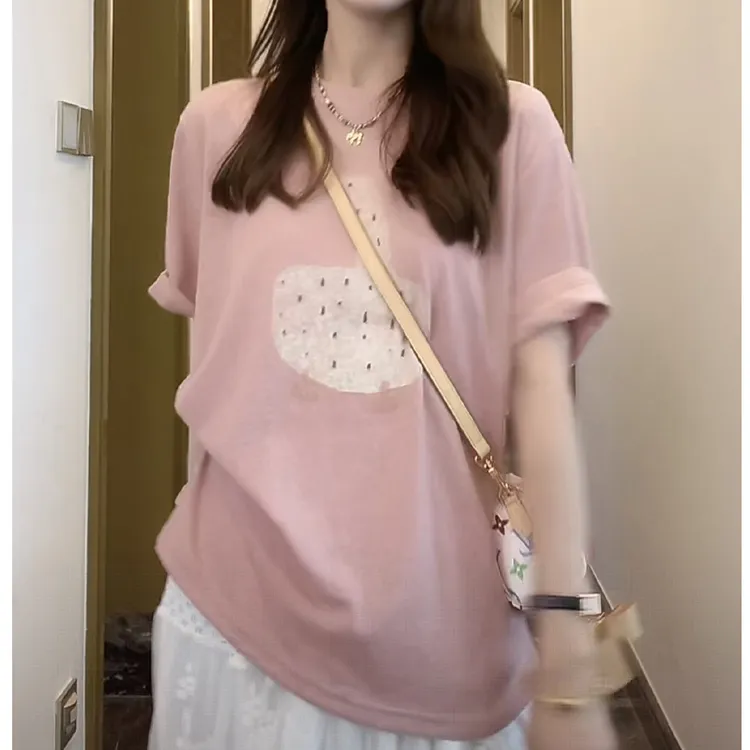 【抓大鹅】2025夏季新款时尚韩系减龄大鹅印花短袖T恤女显瘦宽松潮