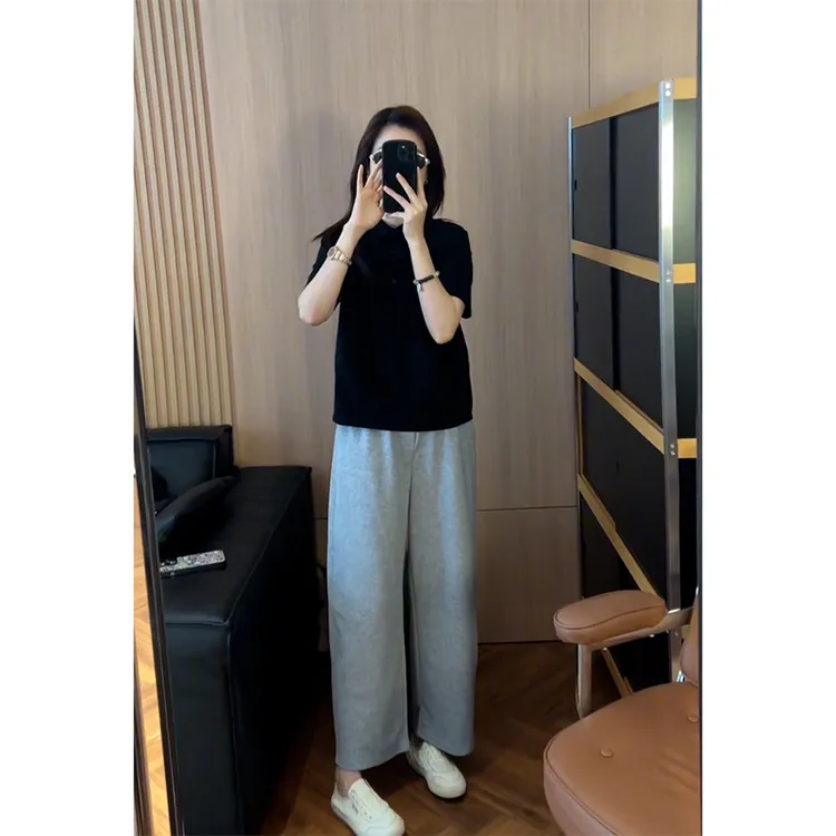 2025超火夏季一整套今年流行独特别致显瘦黑色短袖裤子两件套装