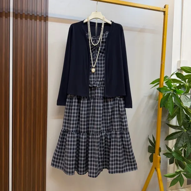 早利新款大码女装时尚名媛气质开衫吊带内搭半身裙三件套套装