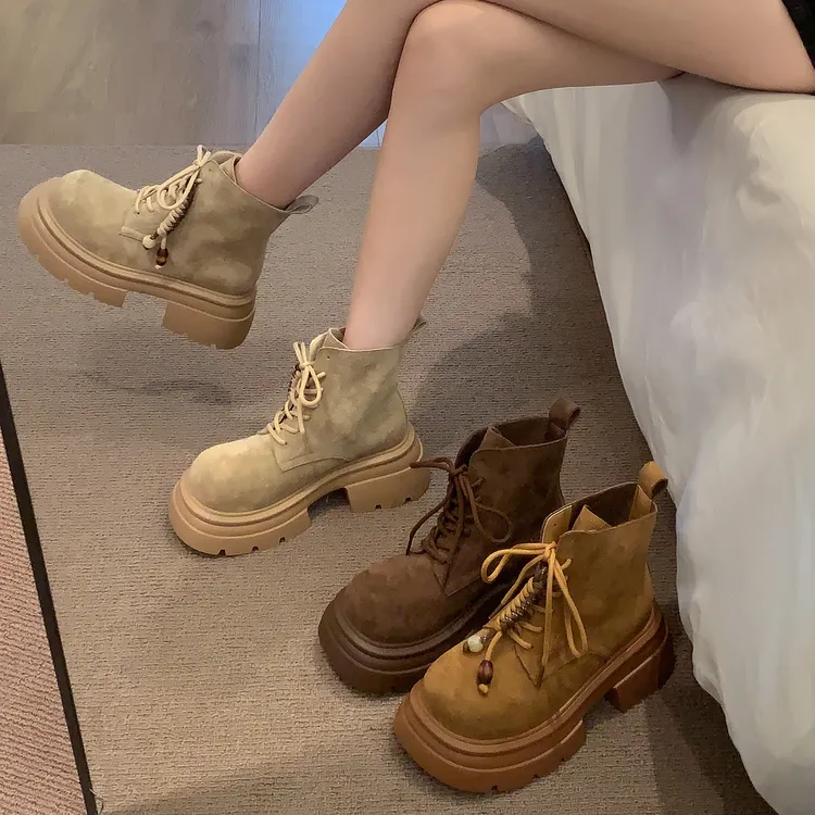 贾不假马丁靴女款2025新款早秋潮流复古小个子厚底休闲英伦风短靴