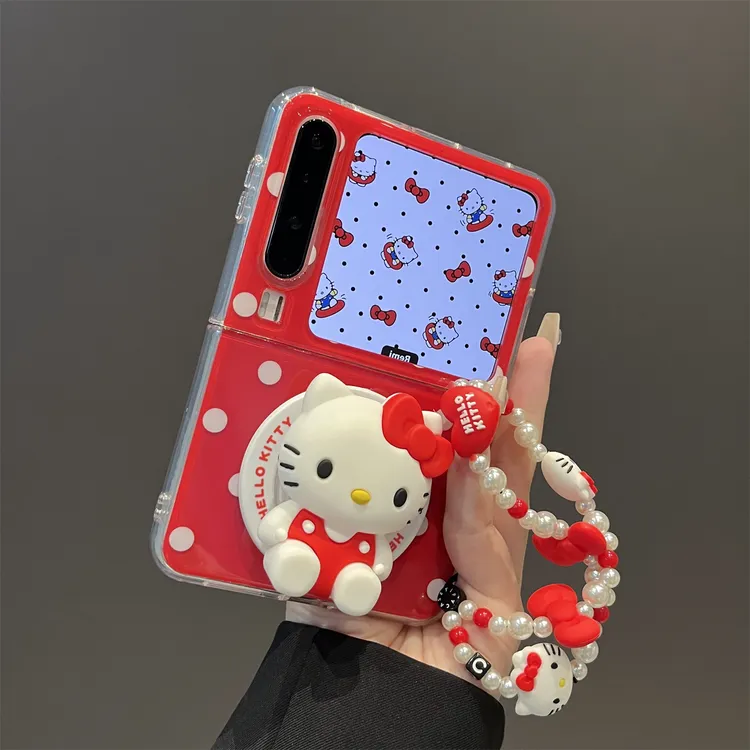 简约波点可爱KT猫磁吸支架适用华为Pura X手机壳新款小米MIXFlip2