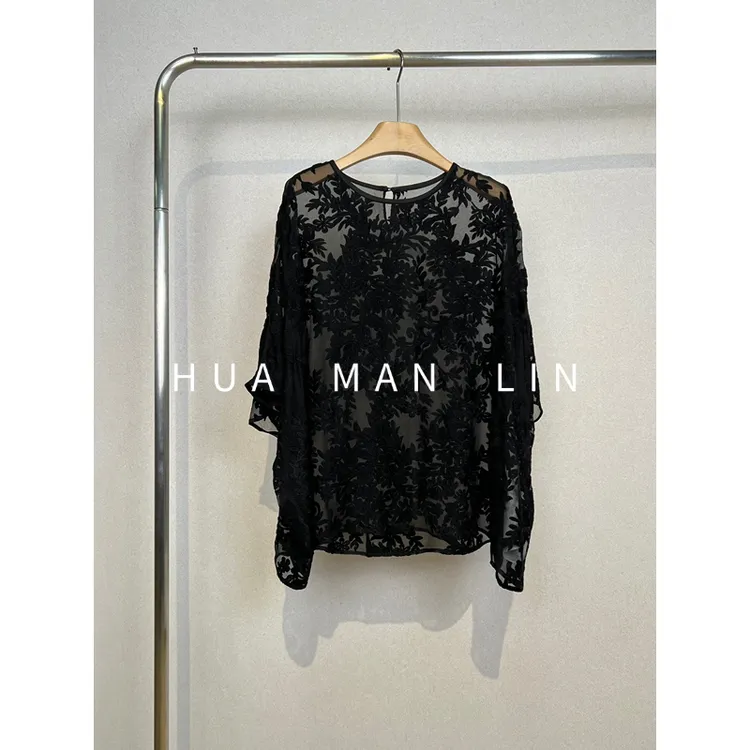 【花滿林】圆领重工满绣乔其真丝桑蚕丝阔版上衣259431