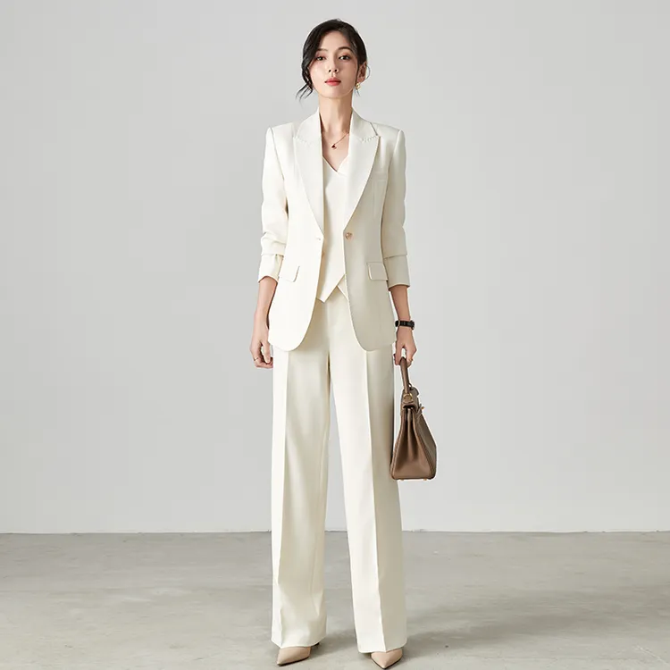 2025春秋新款暖白色气质高级感职业西装女套装主持西装套装女装