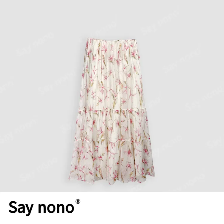 懒猫nono│Saynono春夏新款慵懒高腰垂感压褶大摆碎花裙WD88115