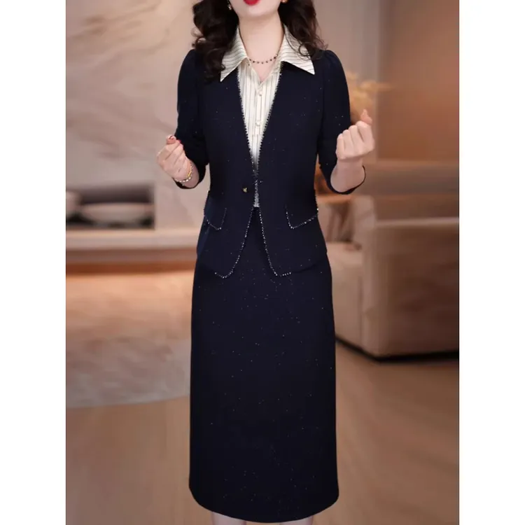 左曼气质轻奢小香风套装连衣裙2025春秋新款修身减龄两件套连衣裙