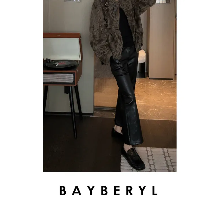 CC09-BAYBERY老贝弹力皮小直筒微喇松紧腰皮裤XXK3C0801-8/13