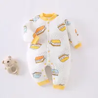 婴儿夹棉纯棉连体衣保暖薄棉服哈衣秋冬季男女宝宝衣服贴身睡衣