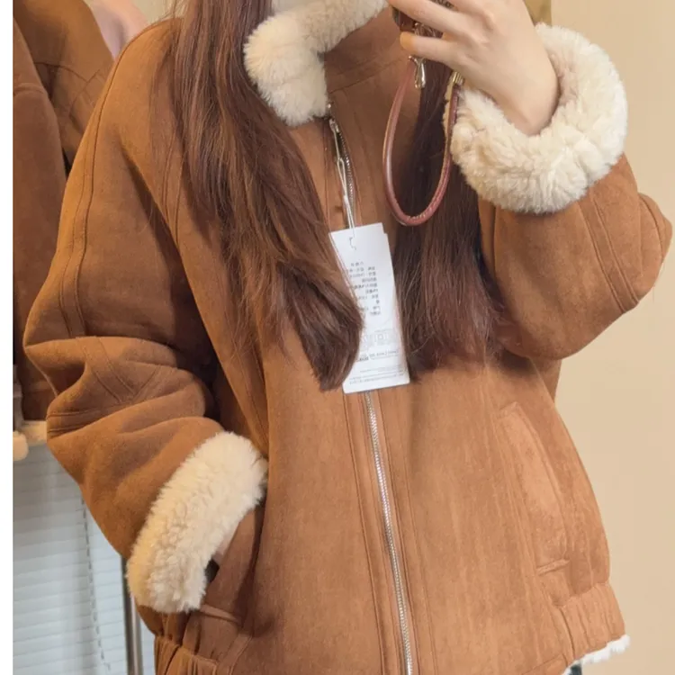 {清货 运费补贴}2025新款韩系通勤机车服毛毛加绒加厚001