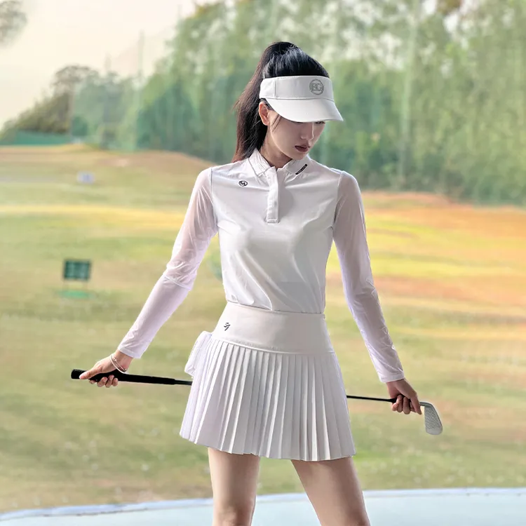 高尔夫女士立领夏季修身冰丝打底T恤纯白时尚休闲透气上衣韩版女