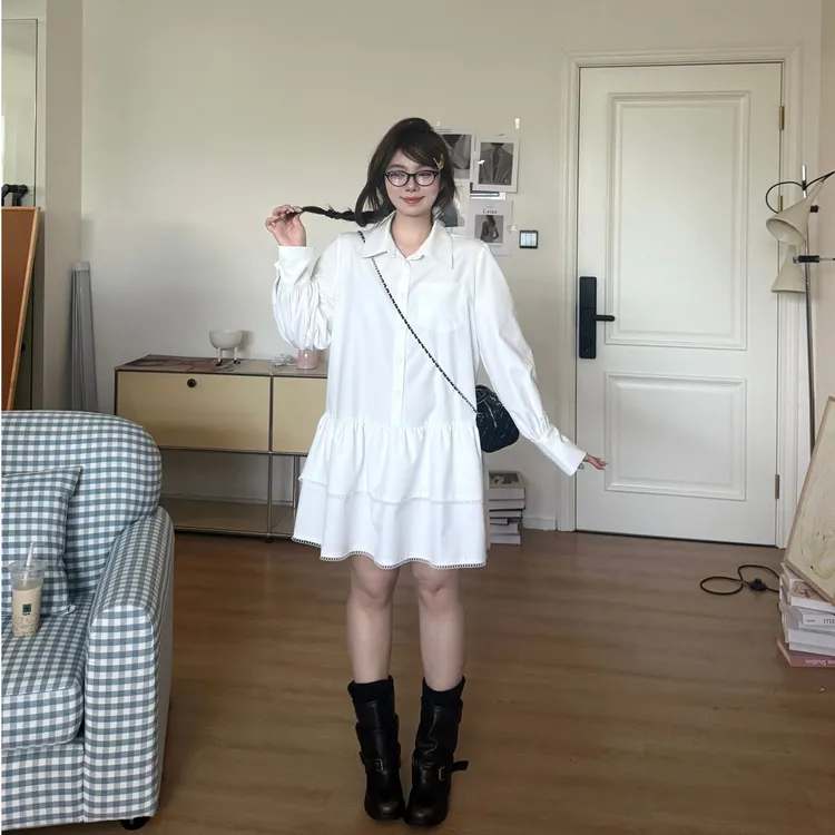 晶咕软软【花房少女】秋季设计感百搭韩系休闲风减龄衬衫裙