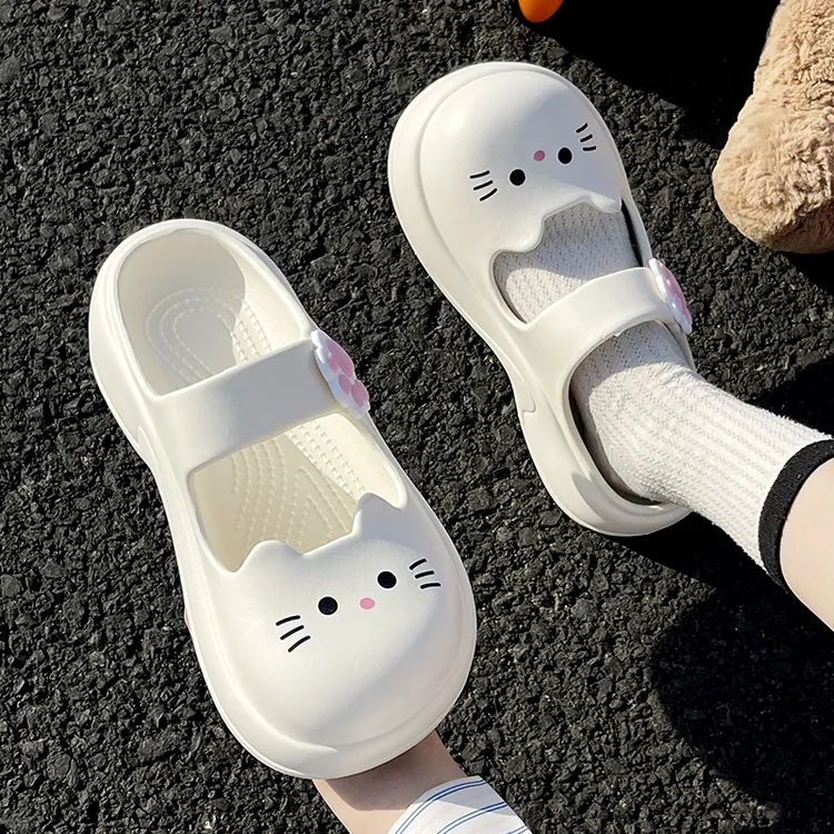 卡通小猫凉拖鞋女夏季2025新款玛丽珍少女心可爱EVA外穿洞洞鞋女