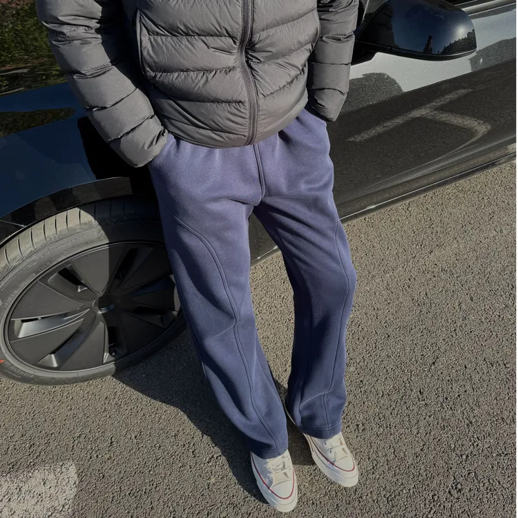 【D哥】加绒加厚撞色松紧腰斜切直筒卫裤冬宽松弹力百搭男士休闲裤