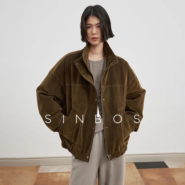 SINBOS琥珀流光 立翻领工装植绒牛仔羽绒休闲外套女2025秋冬新款
