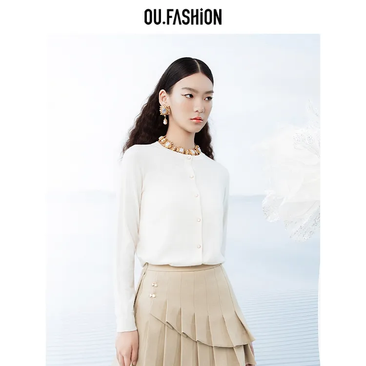 OU.FASHION/欧点时尚气质简约百搭羊绒针织开衫外套1152340578