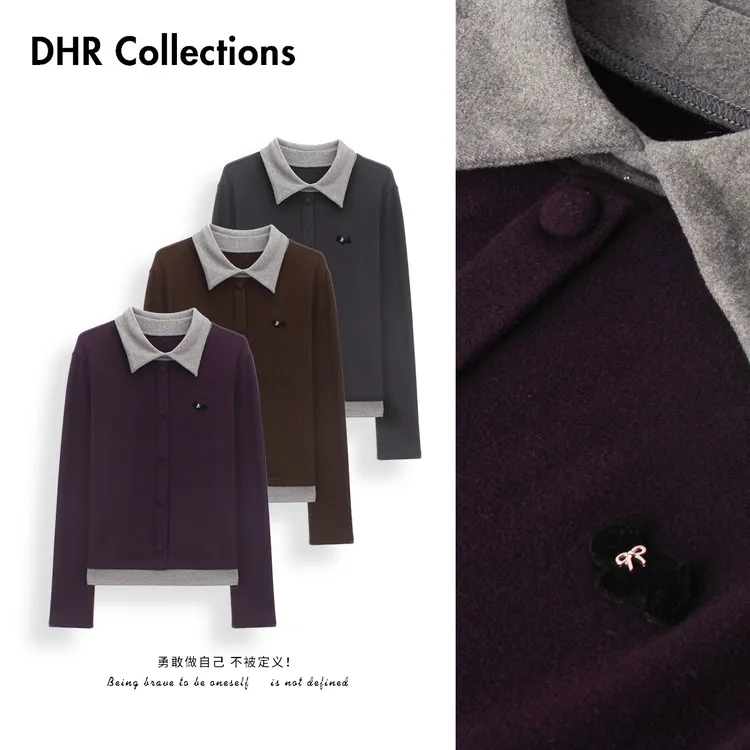 豆豆11【衬衫领澳绒】双面发热绒加绒假两件打底衫上衣女-25DD156