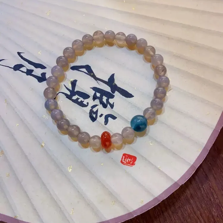 新中式海蓝宝手链小众清新国风百搭气质玻璃串珠手链简约闺蜜手串