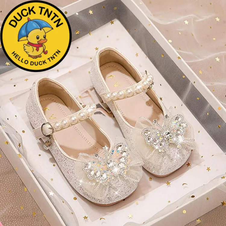 品牌小黄鸭女童公主鞋亮晶晶鞋子春季新款儿童单鞋软底演出鞋轻便