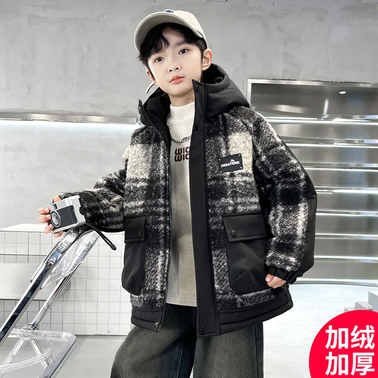 男童加绒加厚毛毛衣外套秋冬款中大童休闲韩版儿童男孩冬季棉服潮