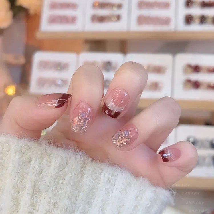 【半糖红茶】纯手工穿戴甲2025爆款粉红色法式猫眼美甲显白假指甲片